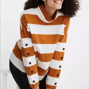 EUC Madewell Striped Button-Sleeve Turtleneck Top